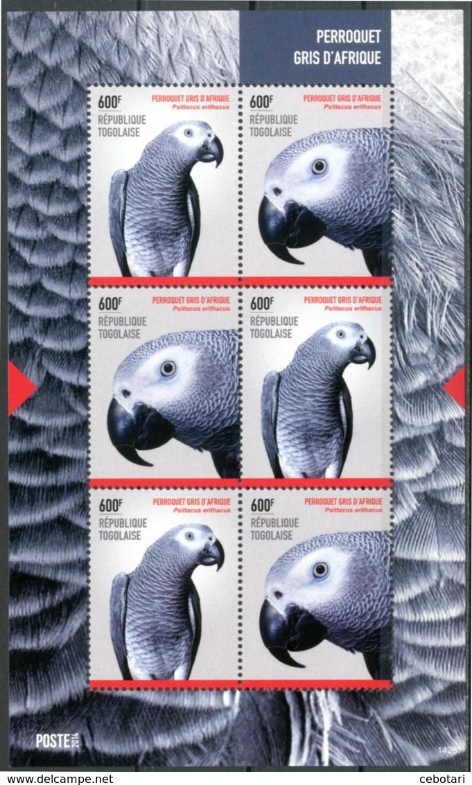 TOGO / TOGOLAISE 2014** - Pappagalli / Parrots - Block Di 6 Val. MNH, Come Da Scansione. - Pappagalli & Tropicali