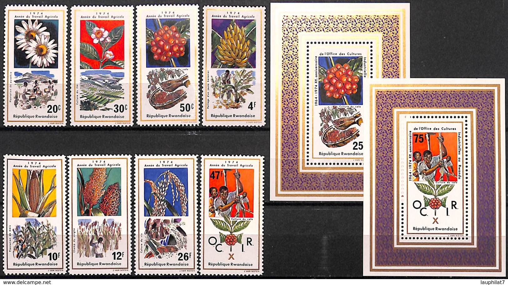 [829453]TB//**/Mnh-Rwanda 1975 - N° 619/26+BL, Avec Les 2 Blocs, Agriculture, Fleurs Diverses, SC - Agriculture