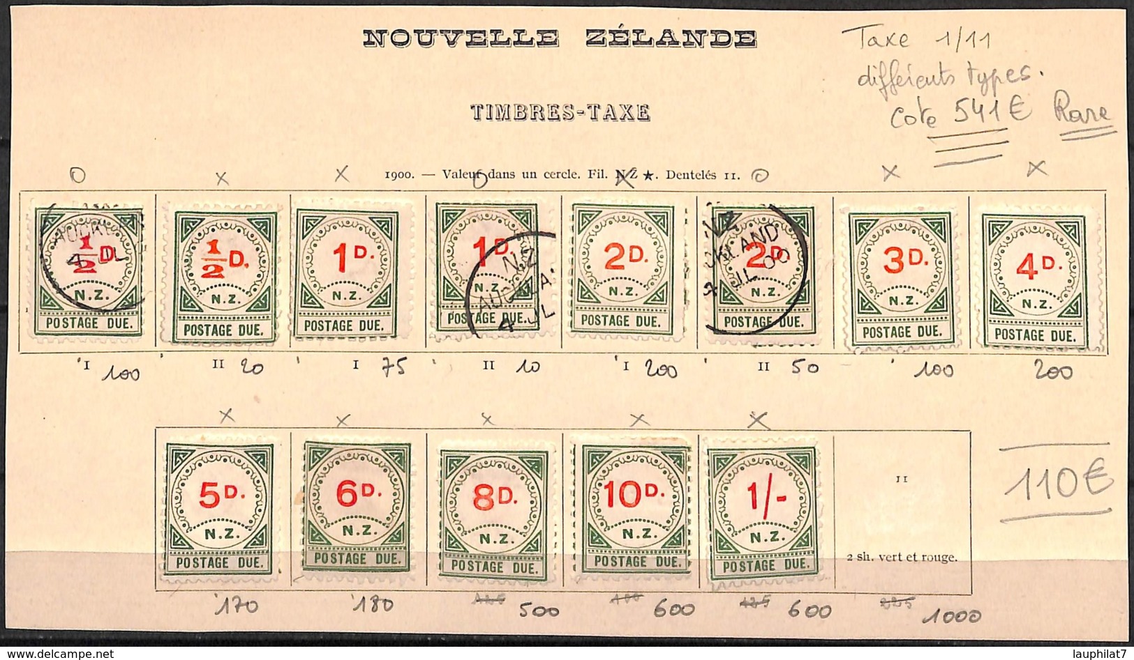 [829647]TB//*/Mh-c:541e-Nouvelle-Zélande 1900 - TX1/10, Dont Types, 3 Oblitérés (voir Scan), Rare, Cote 541 Euros, Taxe - Service