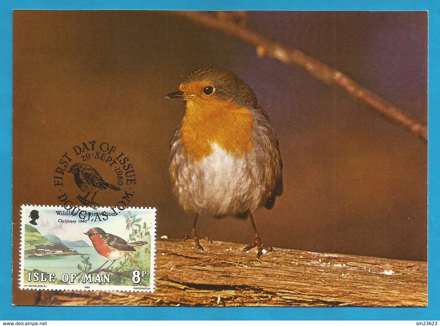 Isle Of Man 1980  Mi.Nr. 179 , Erithacus Rubecula / Rotkehlchen - Maximum Card - First Day Of Issue 29 Sept. 1980 - Isle Of Man