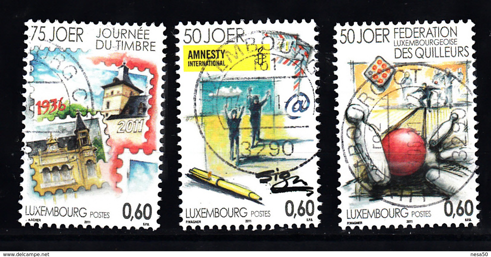 Luxemburg 2011 Mi Nr 1900 - 1902 Dag Van De Postzegel, 50 Jaar Amnesty, Kegelen - Gebruikt