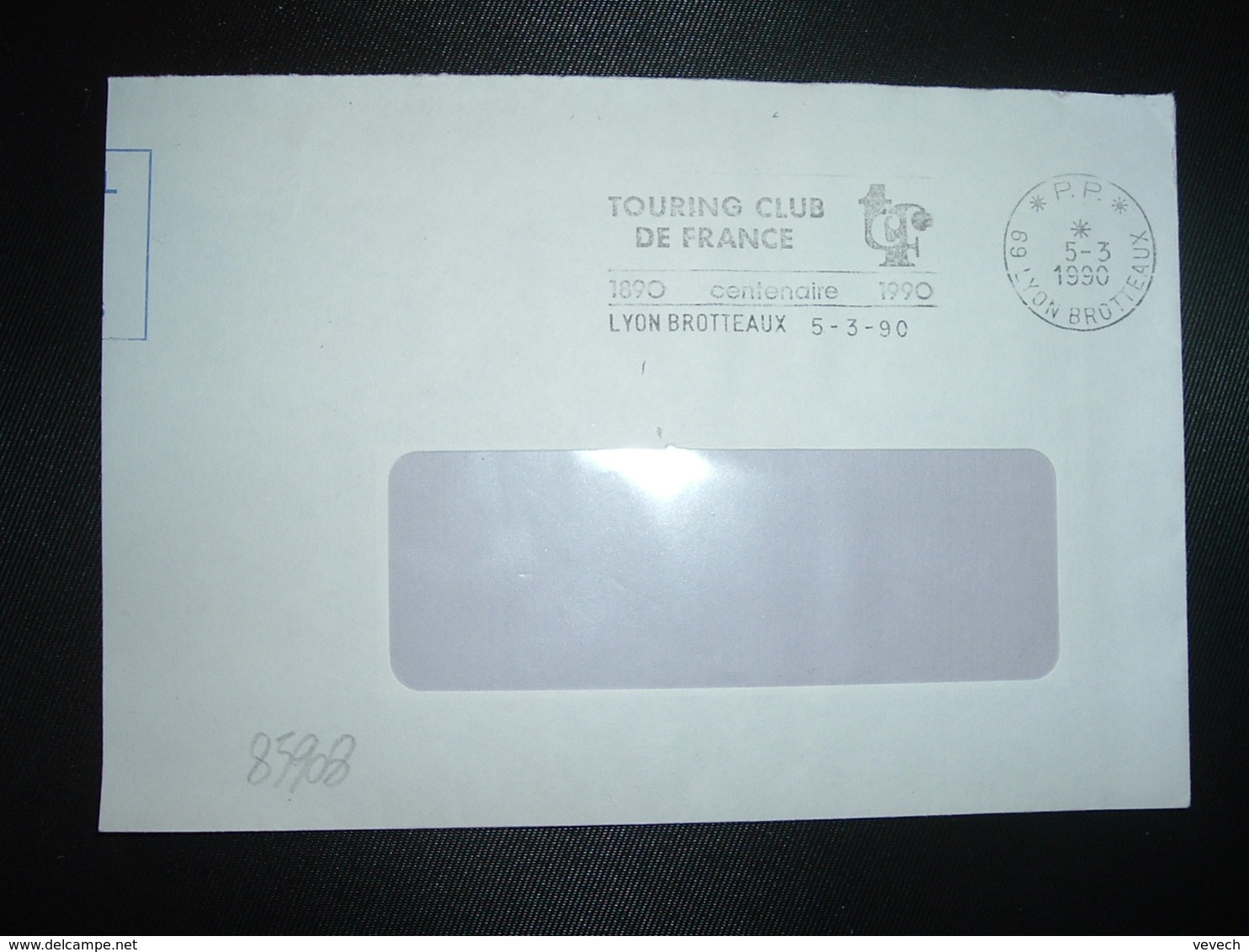 LETTRE PORT PAYE OBL.MEC.5-3 1990 PP 69 LYON BROTTEAUX + TOURING CLUB DE FRANCE - Oblitérations Mécaniques (Autres)