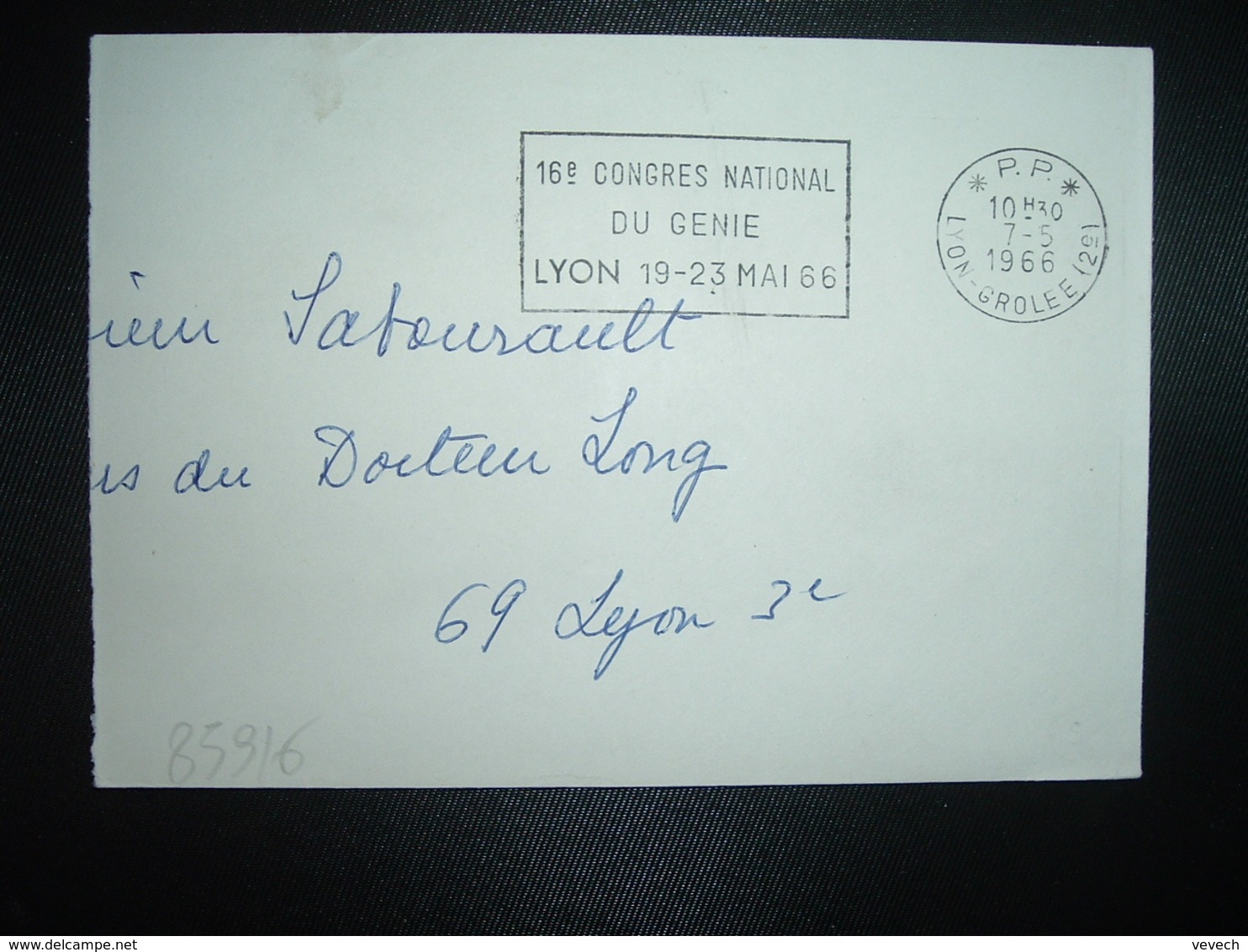 LETTRE PORT PAYE OBL.MEC.7-5 1966 PP LYON GROLEE (69) + 16e CONGRES NATIONAL DU GENIE - Oblitérations Mécaniques (Autres)