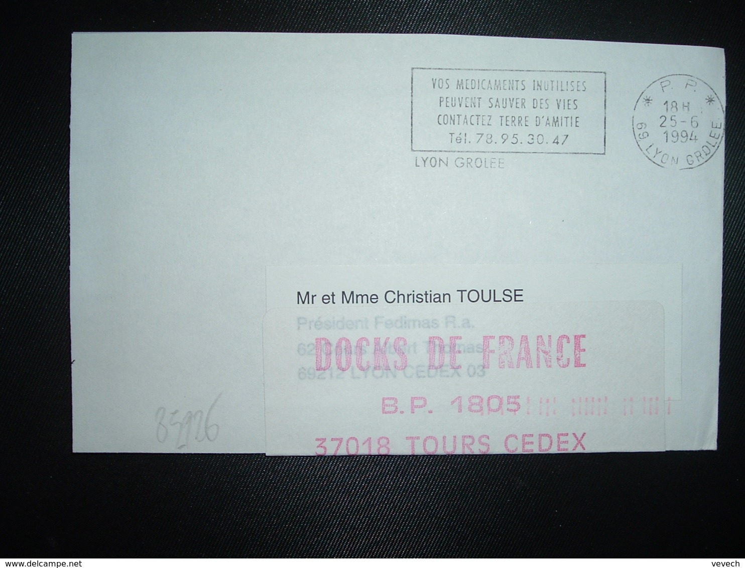 LETTRE PORT PAYE OBL.MEC.25-6 1994 PP 69 LYON GROLEE + VOS MEDICAMENTS INUTILISES - Oblitérations Mécaniques (Autres)