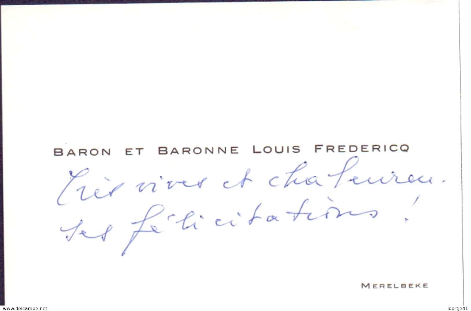 Visitekaartje - Carte Visite - Baron & Baronne Louis Fredericq - Merelbeke - Cartes De Visite