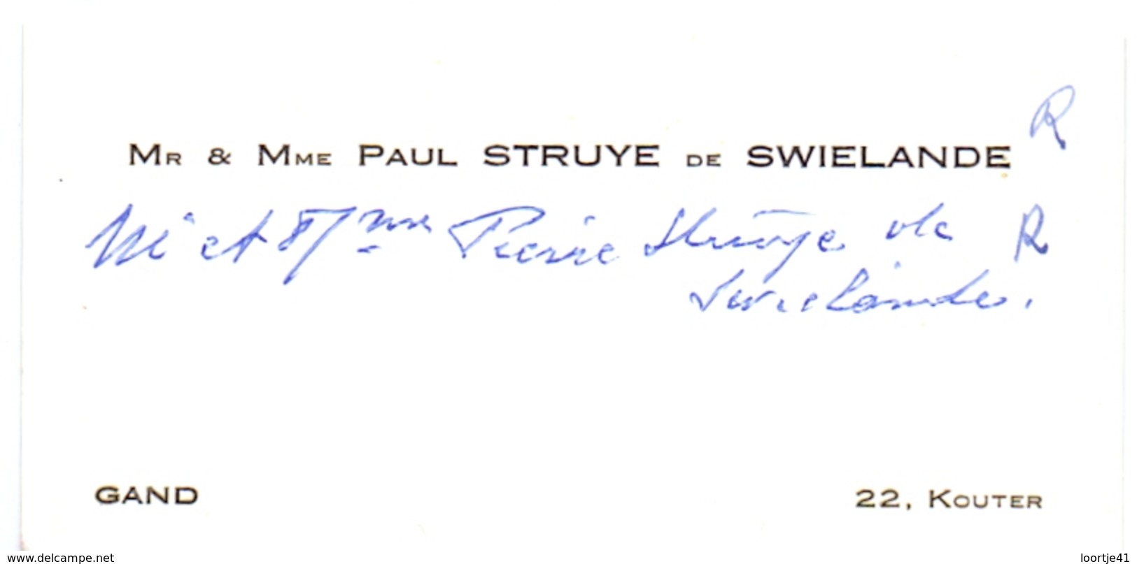 Visitekaartje - Carte Visite - Adel Noblesse - Mr & Mme Paul Struyve De Swielande - Gand Gent - Visiting Cards