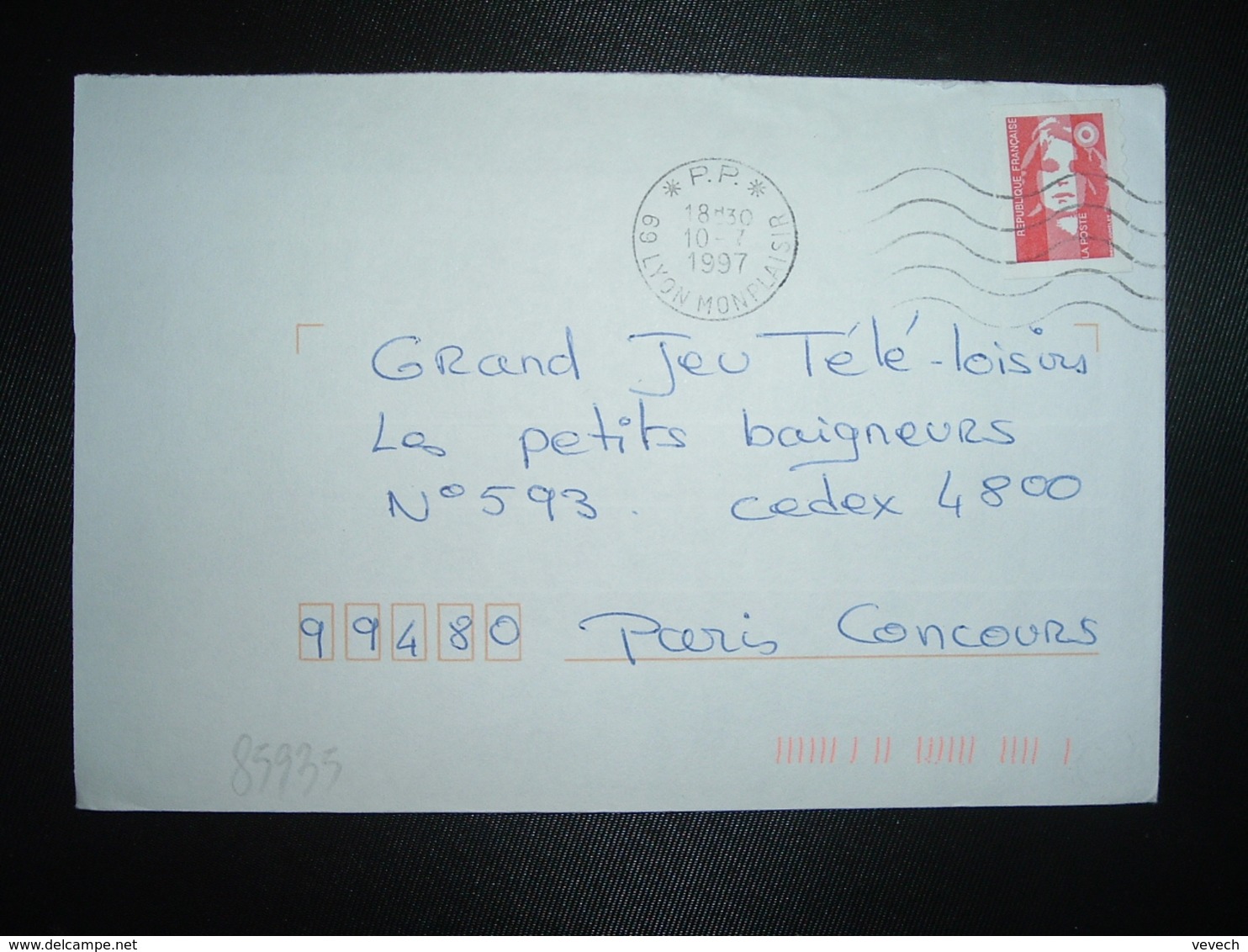 LETTRE PORT PAYE TP M. DE BRIAT TVP ROUGE OBL.MEC.10-7 1997 PP 69 LYON MONPLAISIR - Oblitérations Mécaniques (Autres)