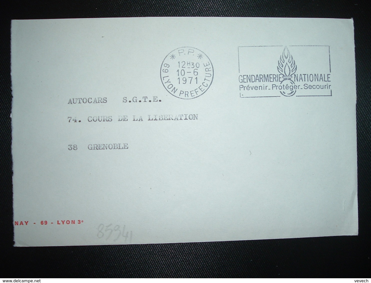 LETTRE PORT PAYE OBL.MEC.10-6 1971 PP 69 LYON PREFECTURE + GENDARMERIE NATIONALE - Oblitérations Mécaniques (Autres)