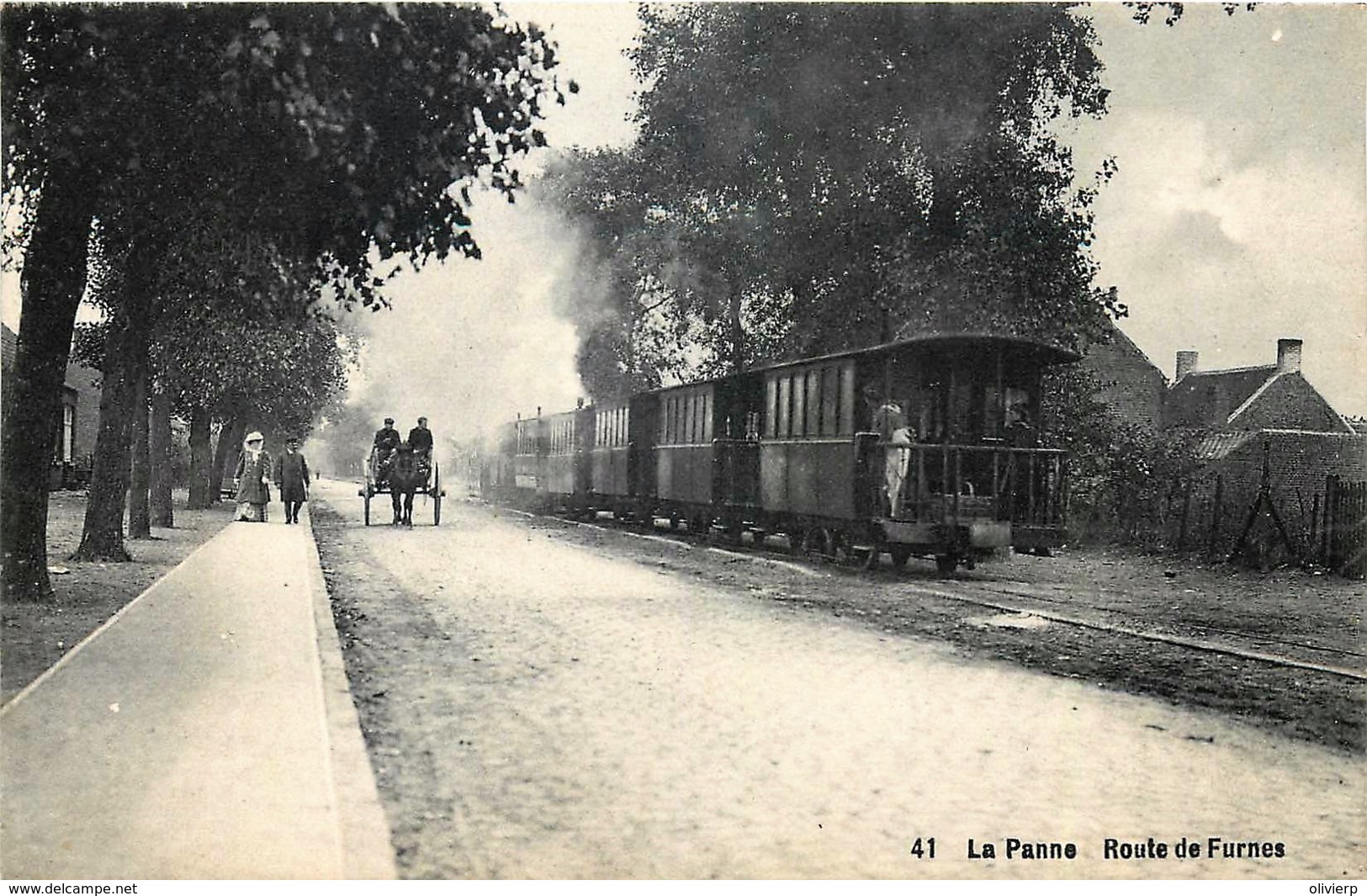 Belgique - La Panne - Stoomtram  - Le Tram - Route De Furnes Et Un Attelage - De Panne