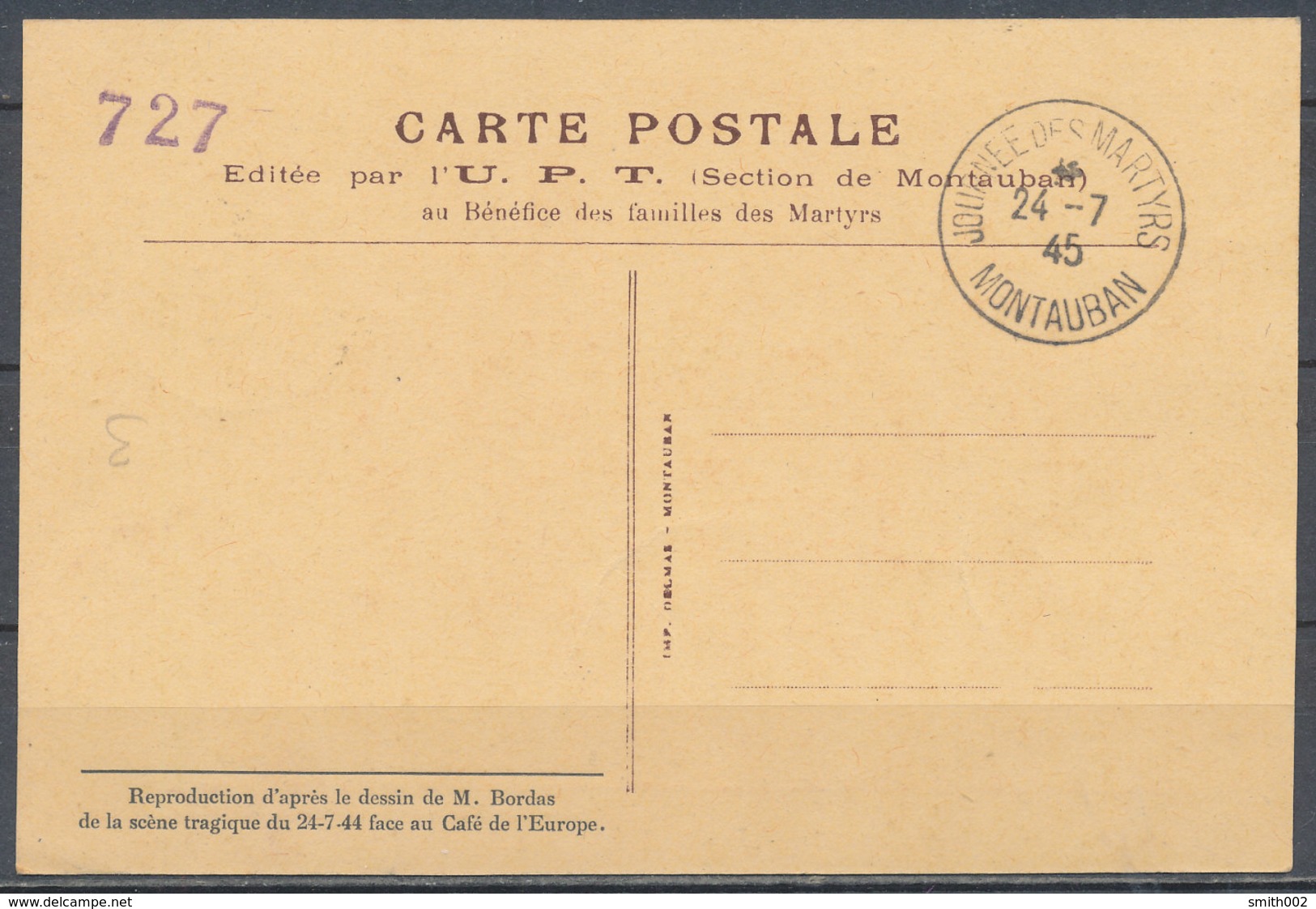 1945 - Carte Postale, Cachet JOURNEE DES MARTYRS MONATAUBAN - 1921-1960: Période Moderne