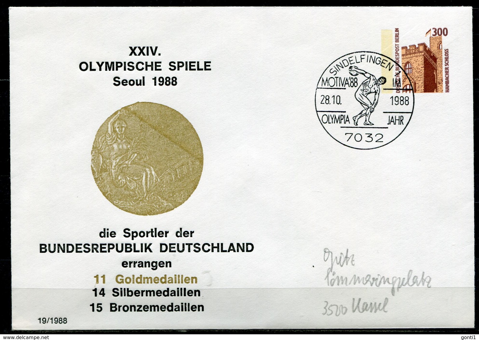 Germany,Berlin 1988 Privatganzsache Olympische Spiele Mi.Nr. PU 143 Mit SST"Sindelfingen-OLYMPIA Jahr "1 Beleg - Sommer 1988: Seoul