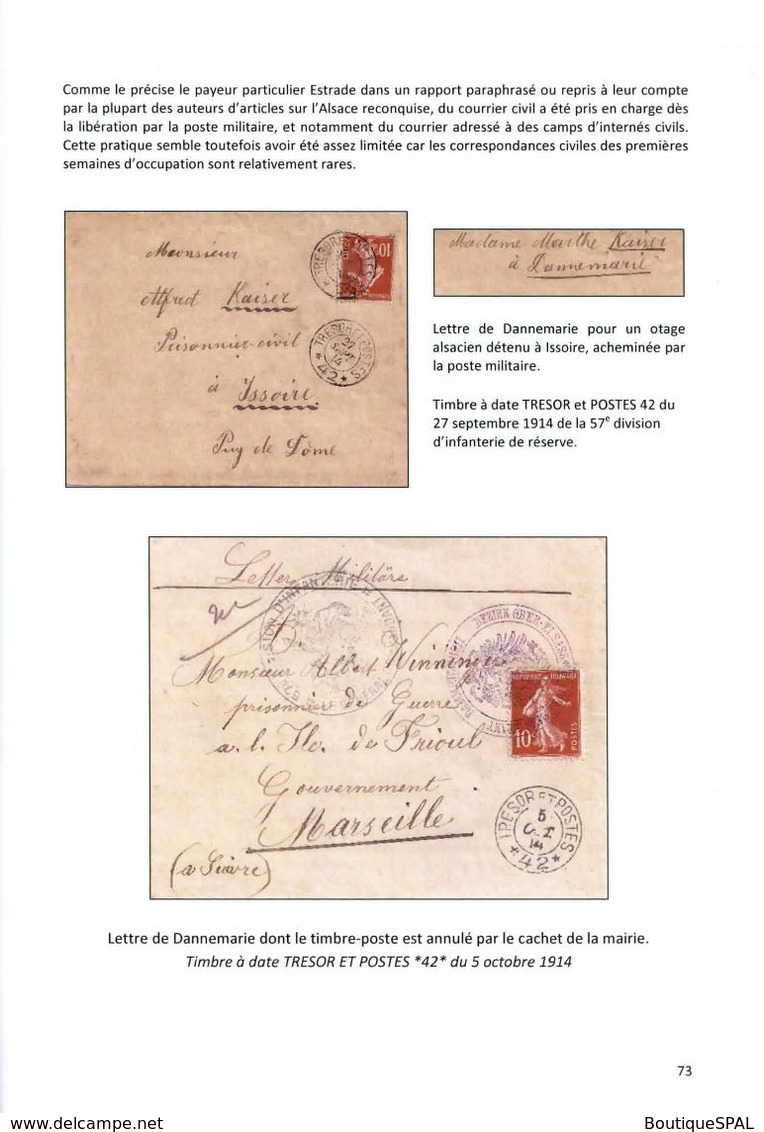 La Grande guerre en Alsace Lorraine - l'année 1914 - édition SPAL, 2014 - Feldpost 1914 Elsass 1. WK