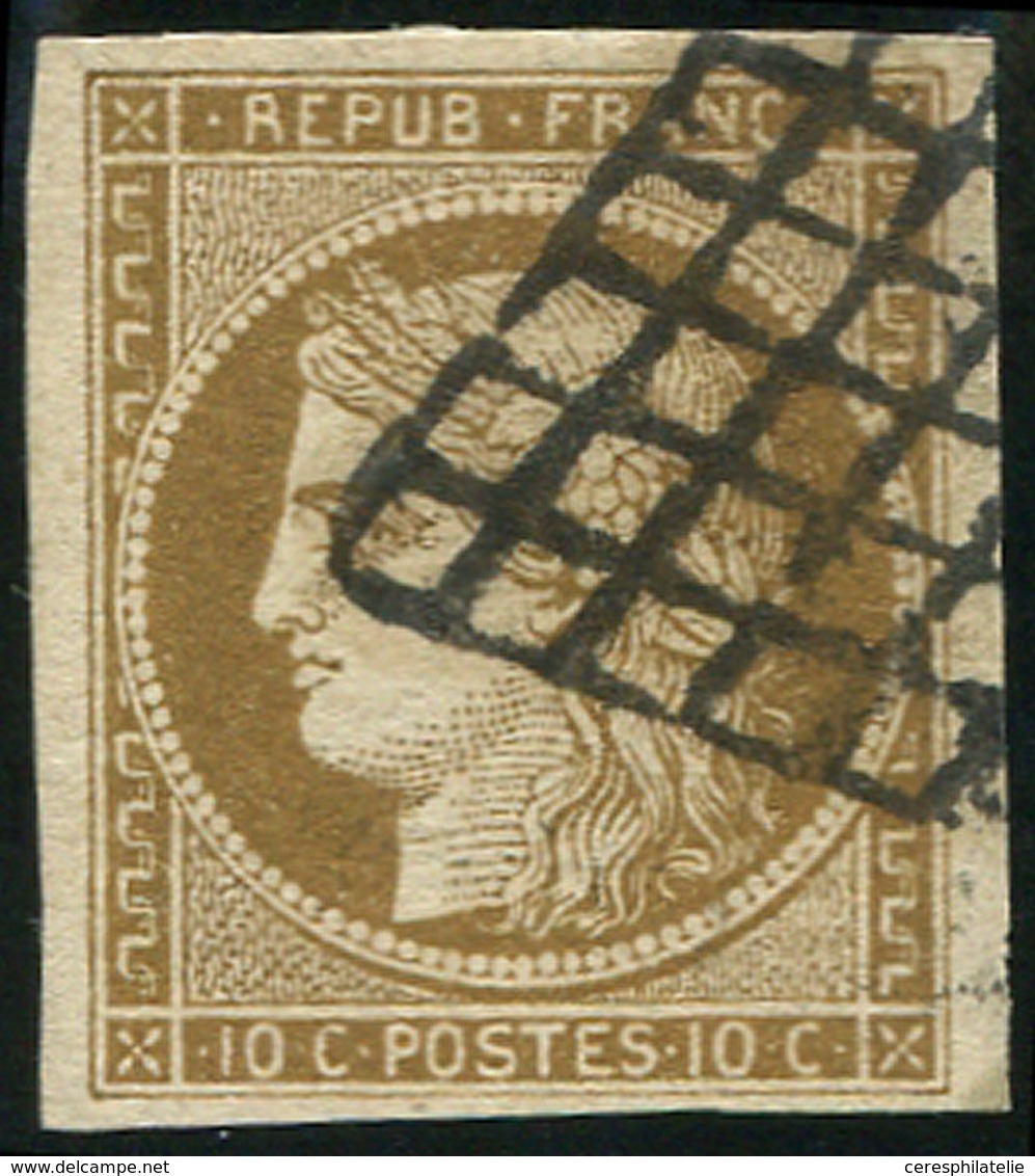 EMISSION DE 1849 - 1c   10c. Bistre-VERDATRE FONCE, Oblitéré GRILLE, TB - 1849-1850 Ceres