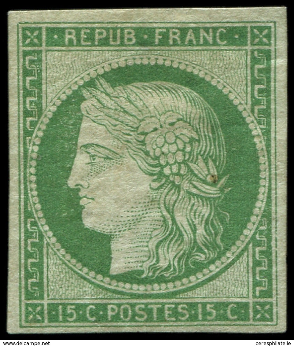 * EMISSION DE 1849 - 2    15c. Vert, 2 Inf. Points De Faiblesse Du Papier, Néanmoins Très Frais Et TB, Certif. Calves - 1849-1850 Cérès
