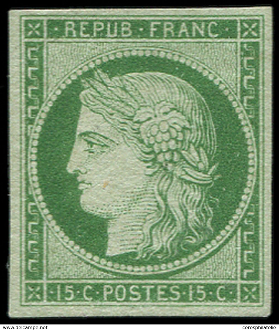 * EMISSION DE 1849 - 2    15c. Vert, Restes De Gomme, Sinon Très Frais Et TB, Signé Roumet - 1849-1850 Cérès