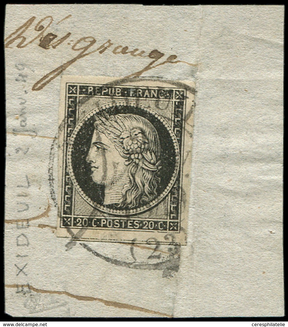 EMISSION DE 1849 - 3    20c. Noir Sur Jaune, Grandes Marges, Obl. Càd T13 EXCIDEUIL 2 JANV 1849 S. Fragt, TB. C - 1849-1850 Ceres