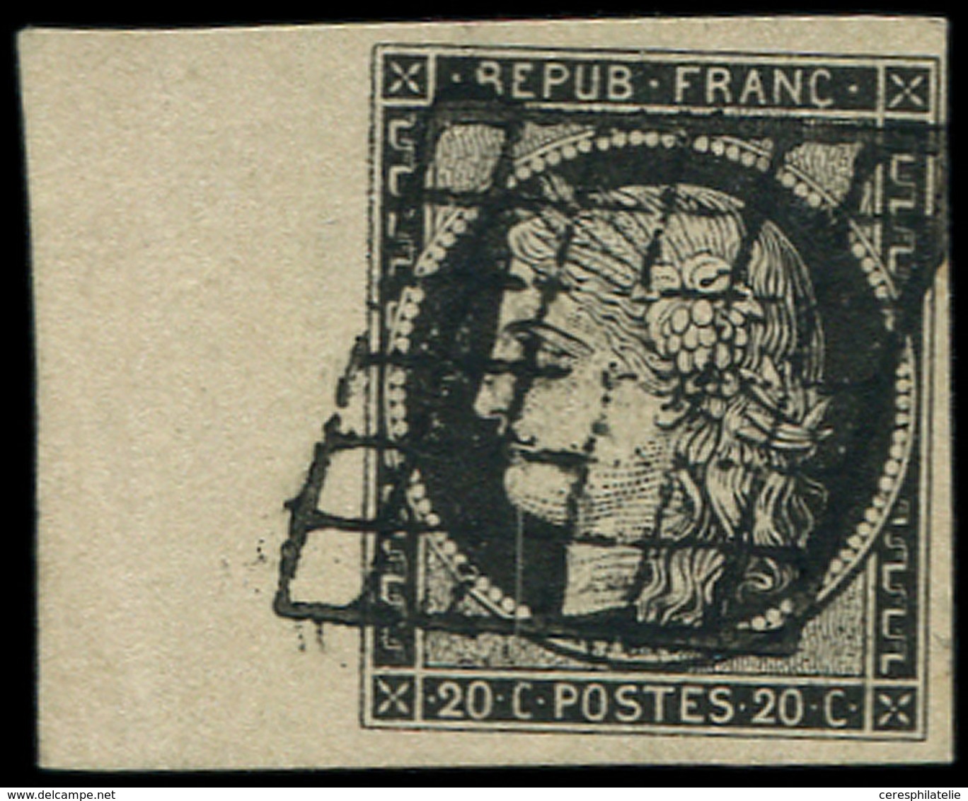 EMISSION DE 1849 - 3a   20c. Noir Sur Blanc, Bdf, Obl. GRILLE, Superbe - 1849-1850 Ceres