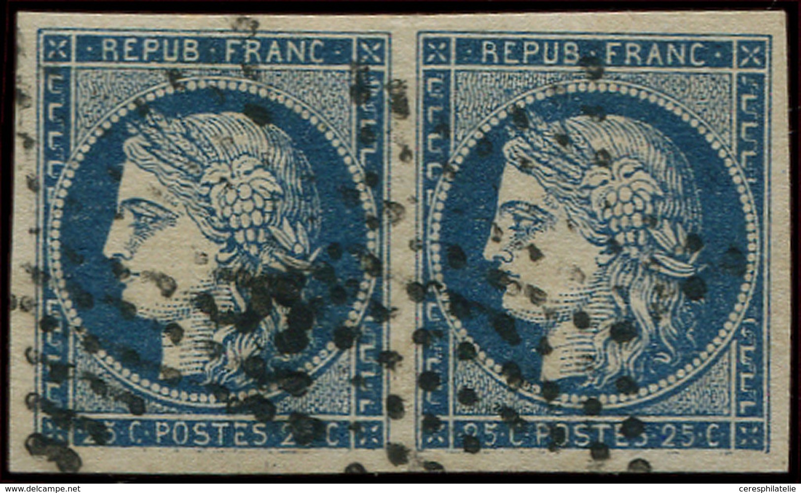 EMISSION DE 1849 - 4    25c. Bleu, PAIRE Obl. ETOILE, TTB - 1849-1850 Ceres