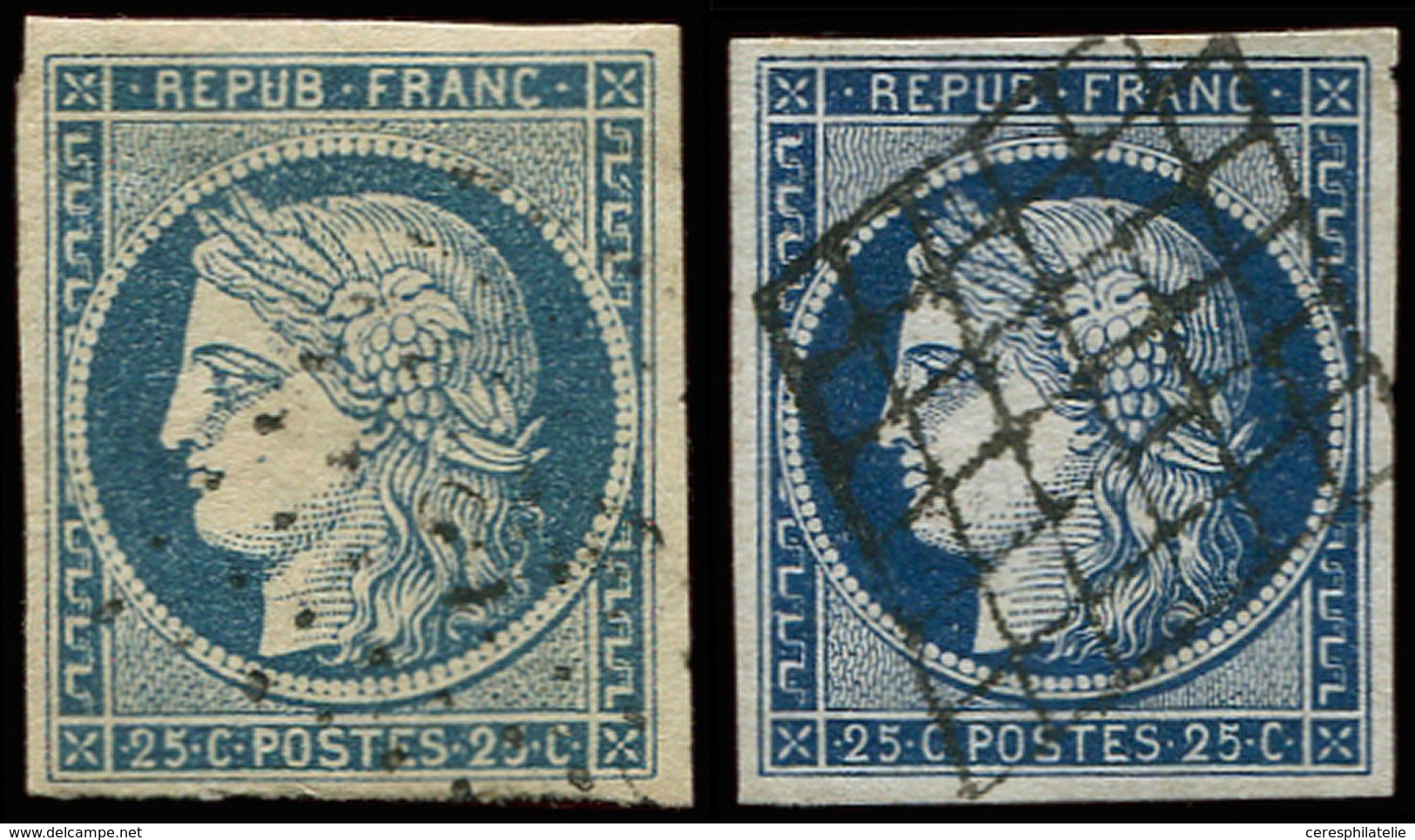 EMISSION DE 1849 - 4 Et 4a 25c. Bleu Et Bleu Foncé, Obl. PC Et GRILLE, TB/TTB - 1849-1850 Ceres