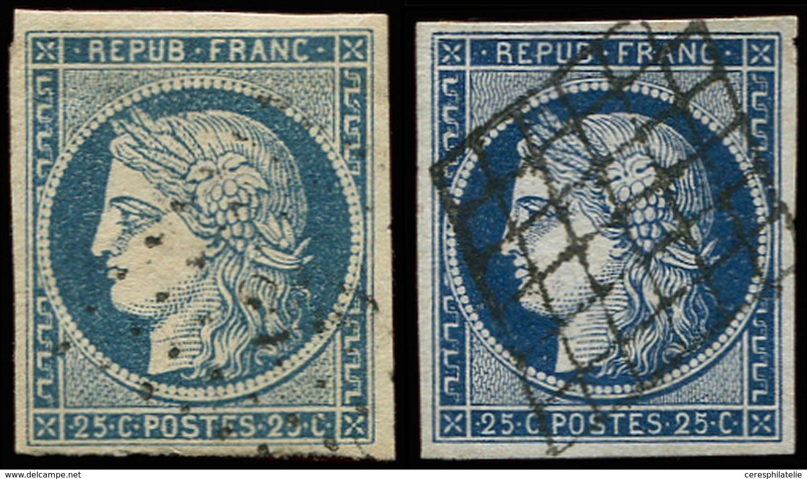 EMISSION DE 1849 - 4 Et 4a 25c. Bleu Et Bleu Foncé, Obl. PC Et GRILLE, TB/TTB - 1849-1850 Cérès