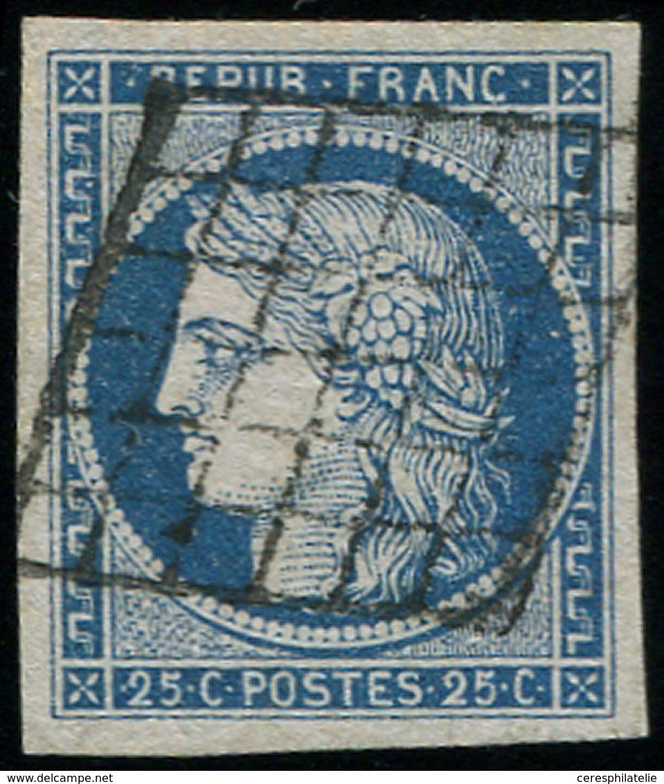 EMISSION DE 1849 - 4a   25c. Bleu Foncé, Obl. GRILLE, Grandes Marges, TTB - 1849-1850 Ceres