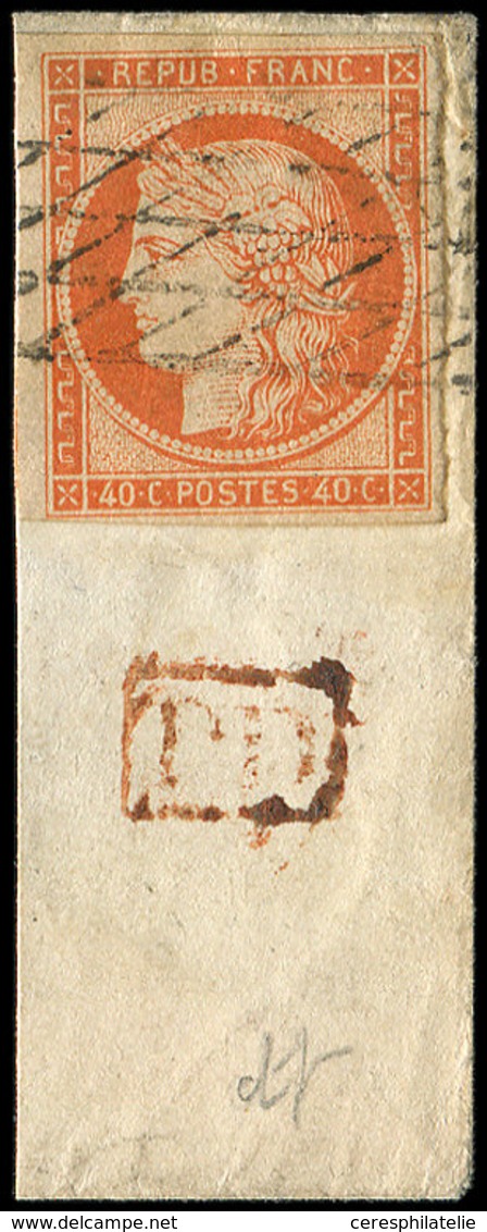 EMISSION DE 1849 - 5    40c. Orange, Oblitéré GRILLE SANS FIN Sur Fragment, TB - 1849-1850 Ceres