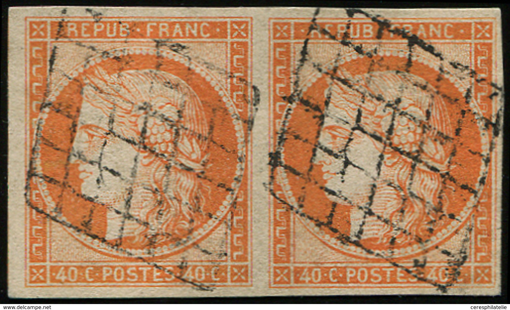 EMISSION DE 1849 - 5    40c. Orange, PAIRE Obl. GRILLE, Bien Margée, TB - 1849-1850 Cérès