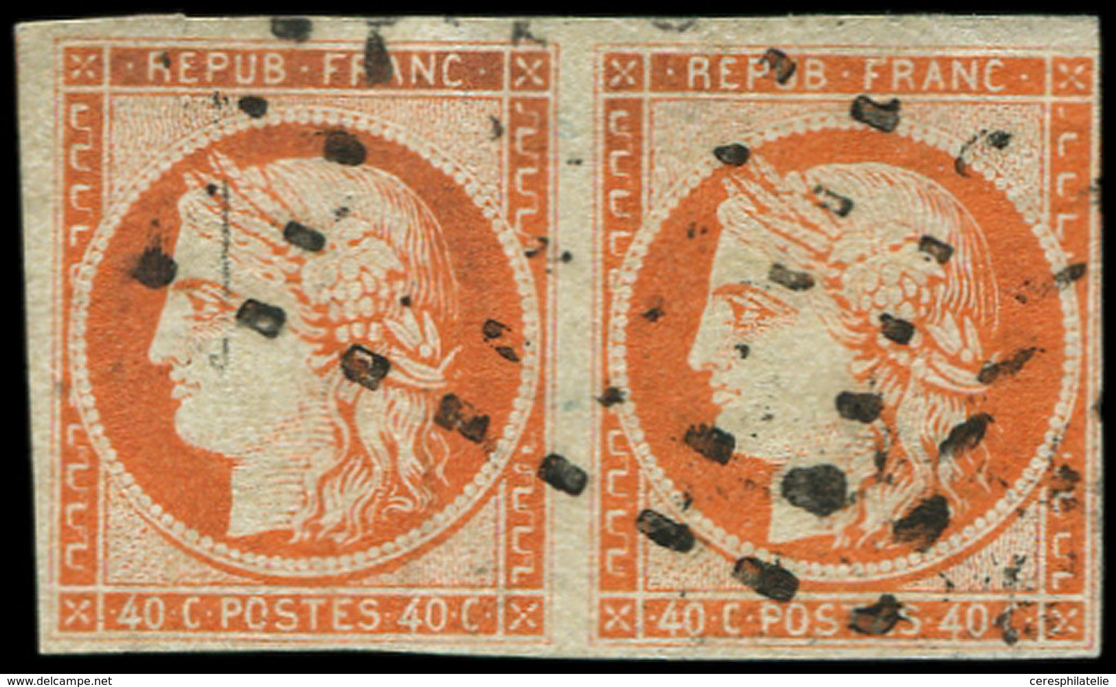 EMISSION DE 1849 - 5    40c. Orange, PAIRE Obl. GROS POINTS, Un Ex. Effl. Côté Droit, Sinon TB - 1849-1850 Ceres