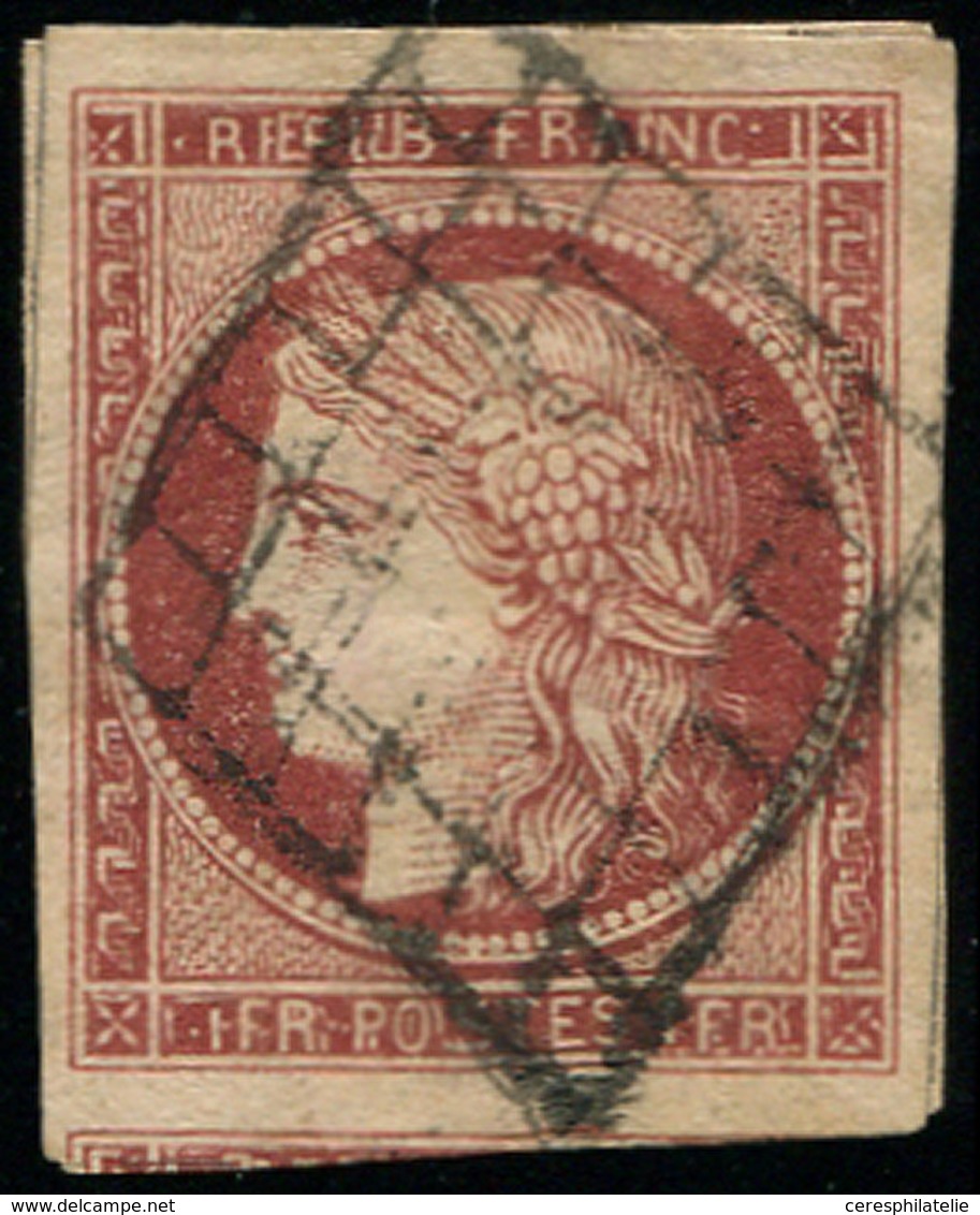 EMISSION DE 1849 - 6     1f. Carmin, Marges énormes, Obl. GRILLE, Superbe - 1849-1850 Cérès