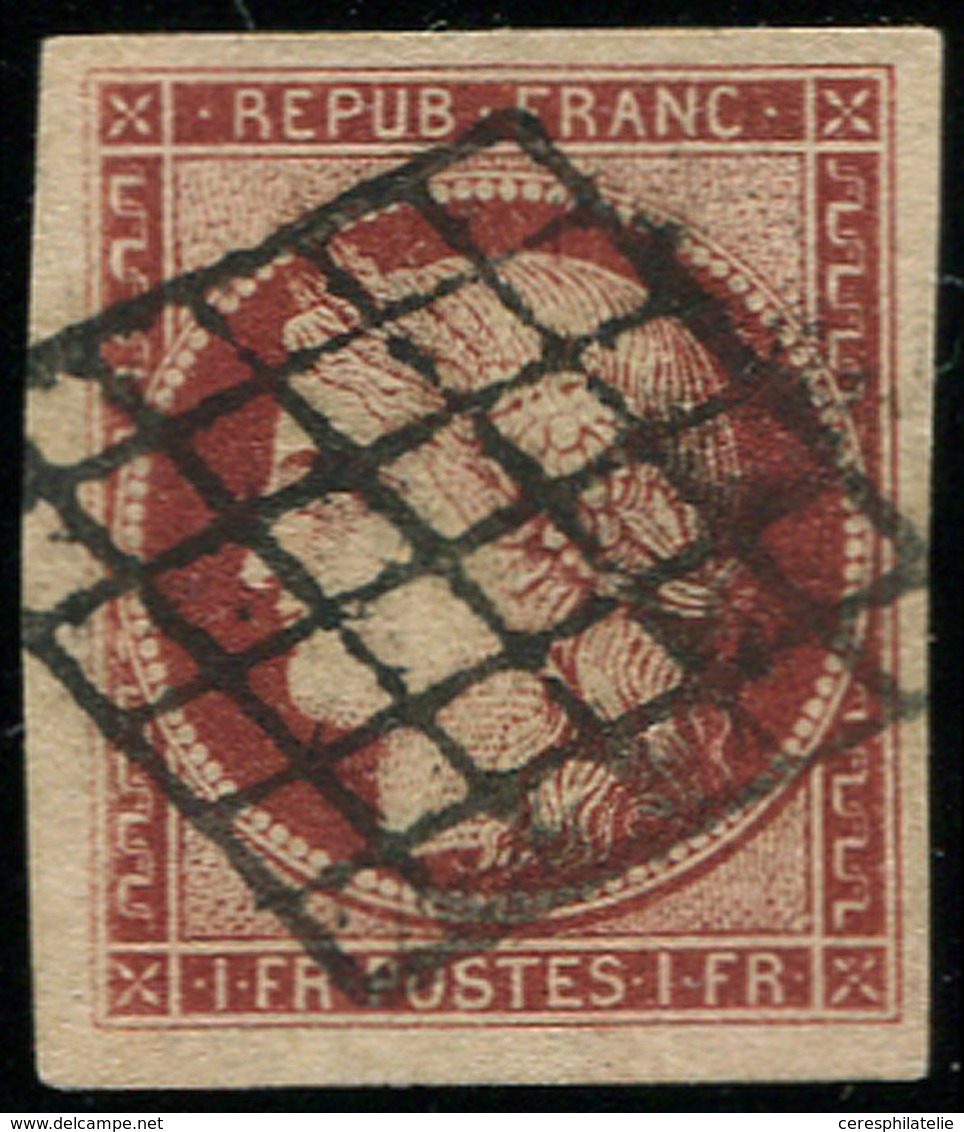 EMISSION DE 1849 - 6B    1f. Carmin-brun, Obl. GRILLE, Très Grandes Marges, Superbe. S Et Br - 1849-1850 Cérès