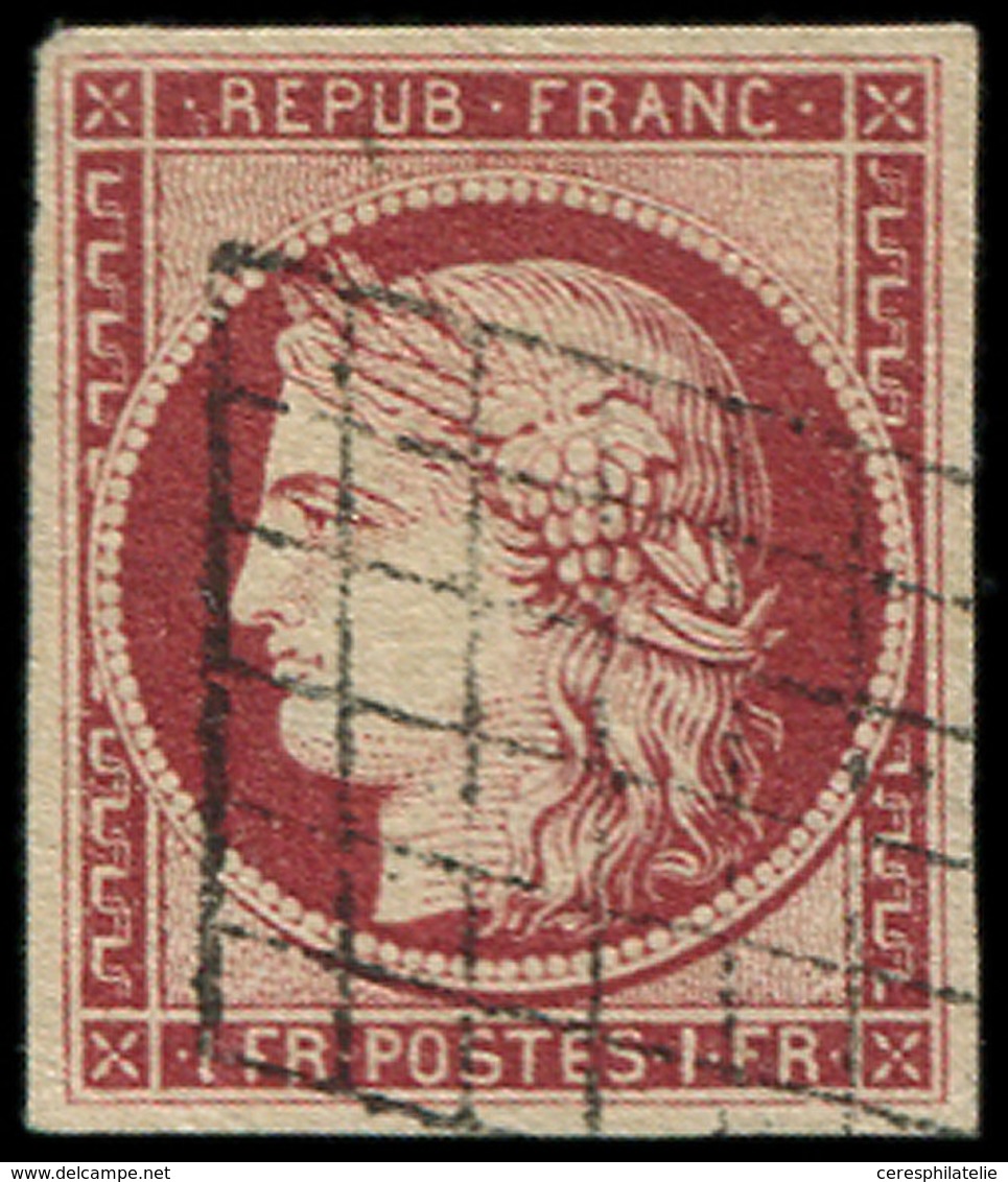 EMISSION DE 1849 - 6e    1f. Carmin Vif, Obl. GRILLE, Petit Cl., Aspect TTB, Cote Et N° Maury - 1849-1850 Ceres