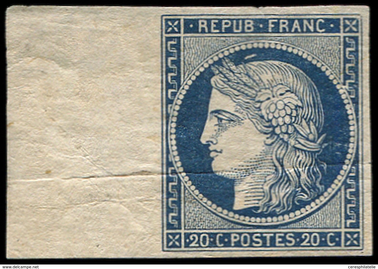 * EMISSION DE 1849 - 8a   20c. Bleu Foncé Dit "Marquelet", Bdf Mais Défectueux (pli Horizontal), Très Plaisant D'aspect. - 1849-1850 Cérès