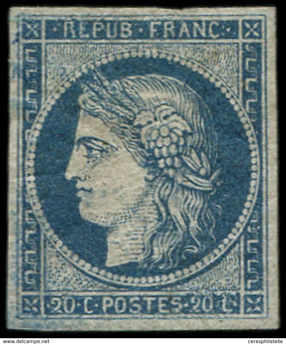 (*) EMISSION DE 1849 - 8b   20c. Bleu Sur Azuré Dit "Astruc", Qqs Traces Bleues D'origine, B/TB - 1849-1850 Cérès