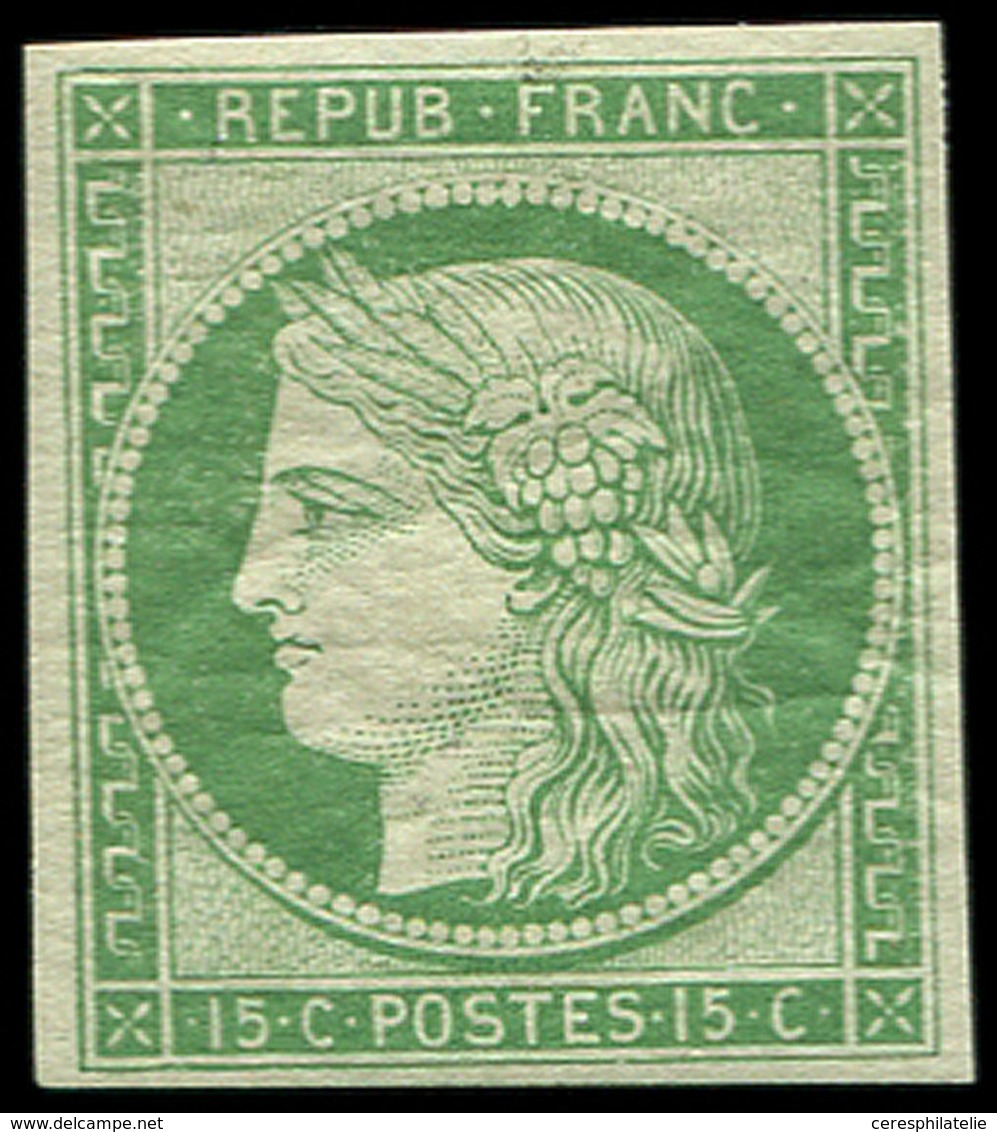 ** EMISSION DE 1849 - R2e  15c. Vert Clair, REIMPRESSION, Inf. Adh. En Angle Mais Fraîcheur Postale, TB - 1849-1850 Ceres