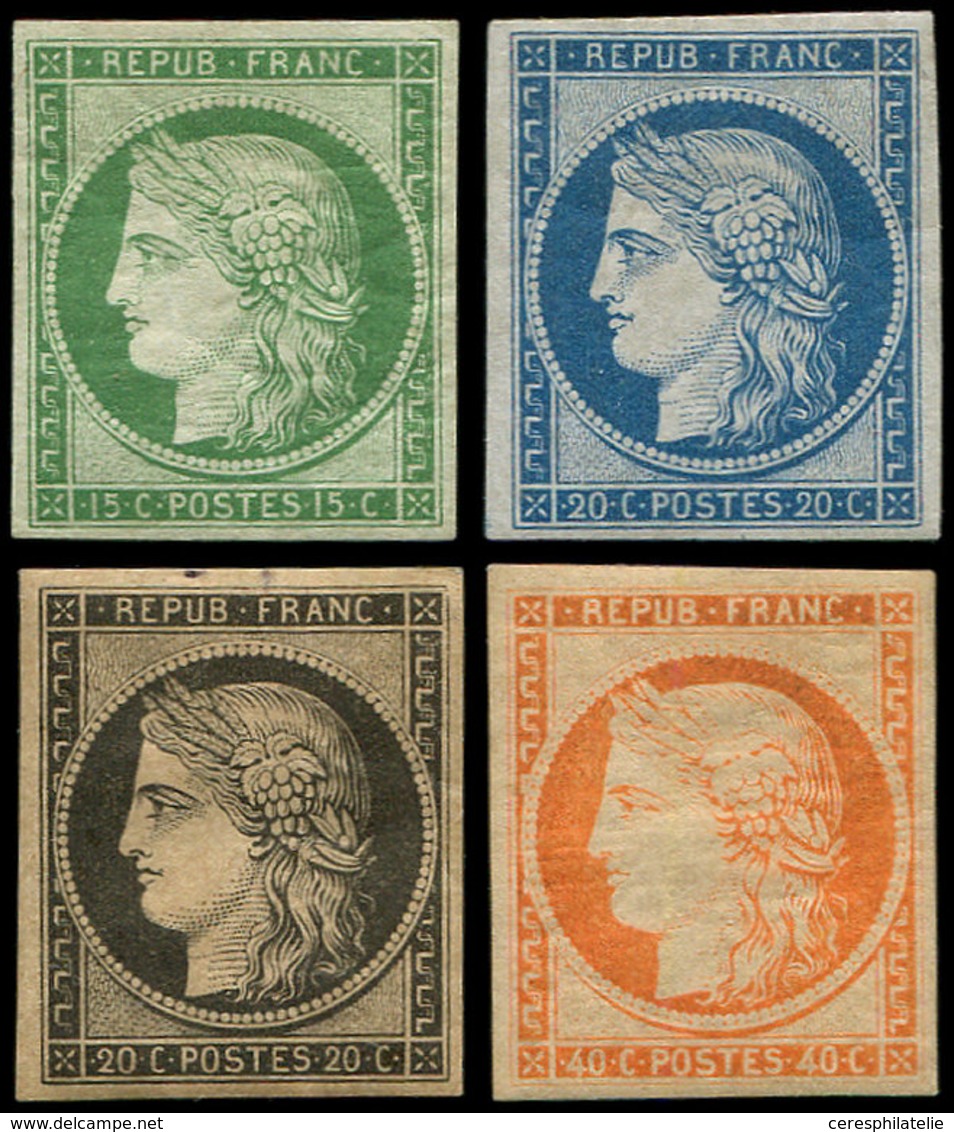 * EMISSION DE 1849 - R2e/R5g, 15c. Vert, 20c. Noir, 25c. Bleu Et 40c. Orange, REIMPRESSIONS, TB - 1849-1850 Ceres