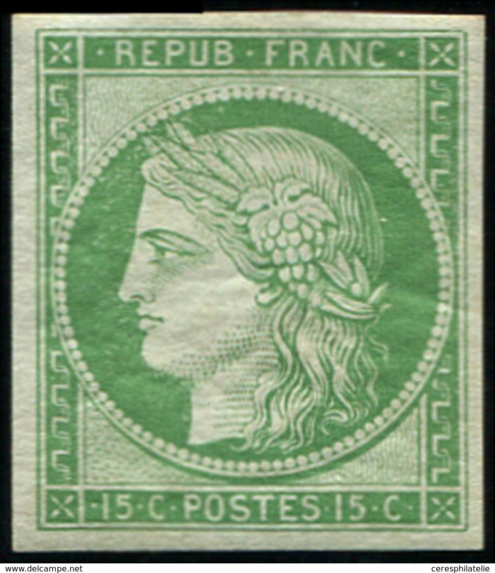 * EMISSION DE 1849 - R2e  15c. Vert Vif Clair, REIMPRESSION, Ch. Un Peu Forte, TB - 1849-1850 Ceres