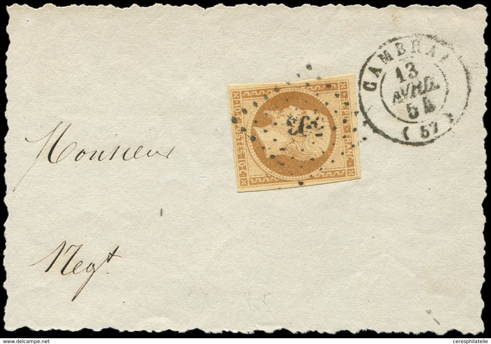 PRESIDENCE - 9    10c. Bistre-jaune, Obl. PC 593 S. Fragt, Càd T15 CAMBRAI 13/4/54, TB/TTB - 1852 Louis-Napoléon