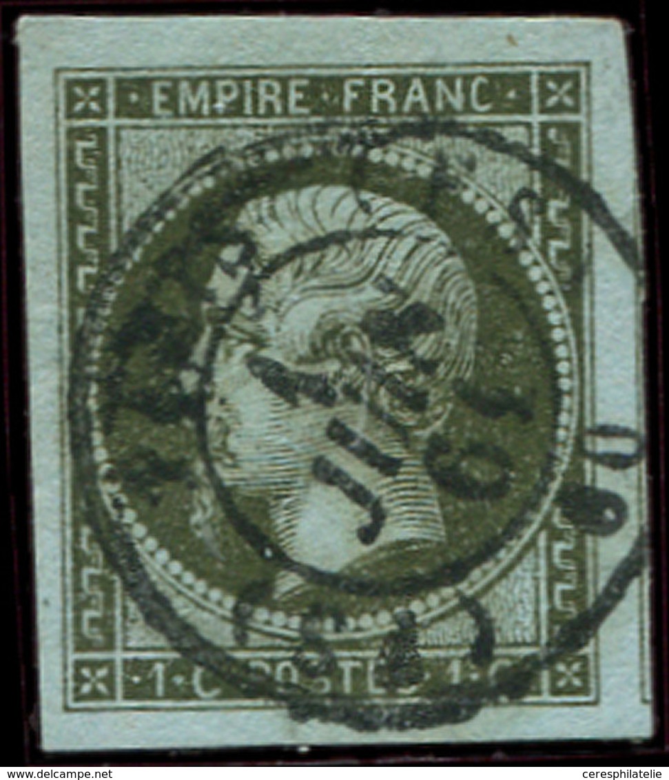 EMPIRE NON DENTELE - 11    1c. Olive, Obl. Càd (FS) PARIS (FS) 1/6/61, Grandes Marges, TTB - 1853-1860 Napoleon III