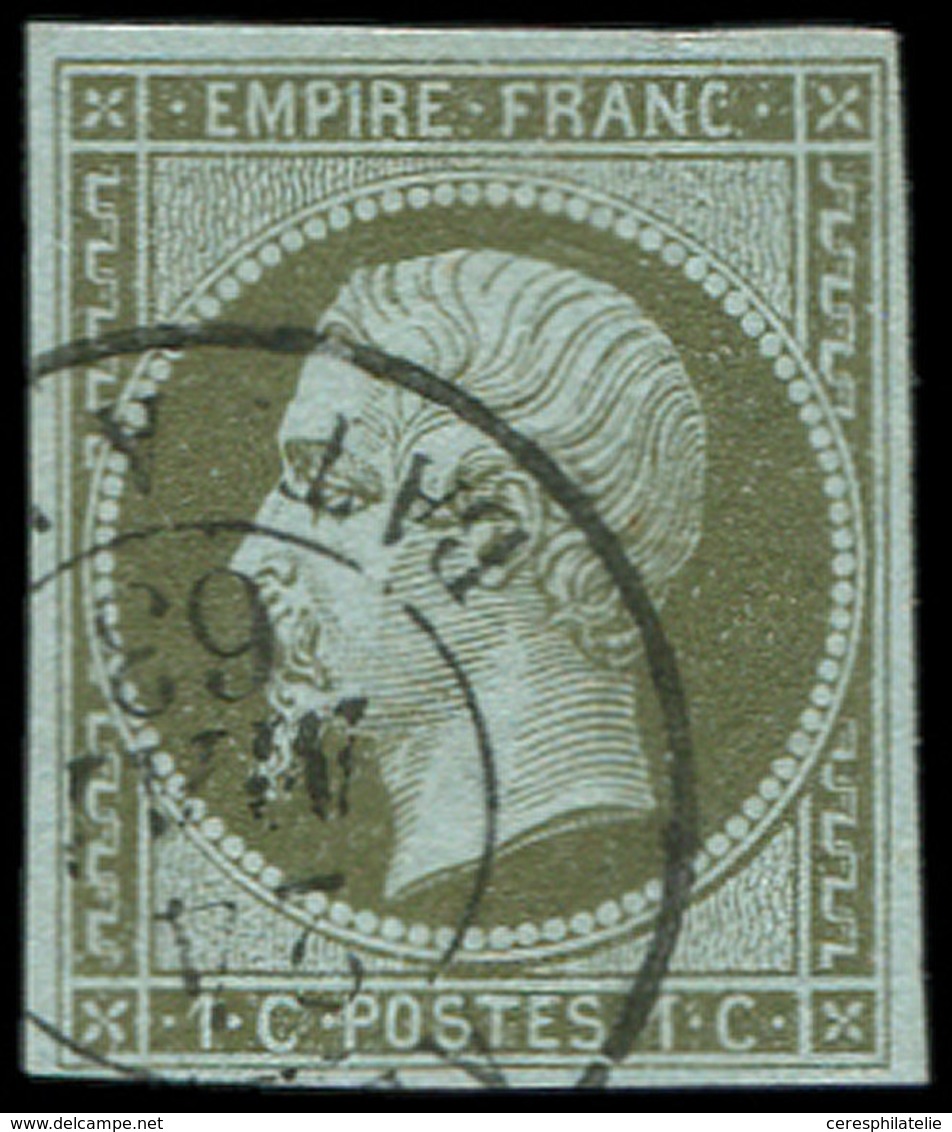 EMPIRE NON DENTELE - 11    1c. Olive, Obl. Càd BAT A VAP, R, TB. J Et C - 1853-1860 Napoleon III