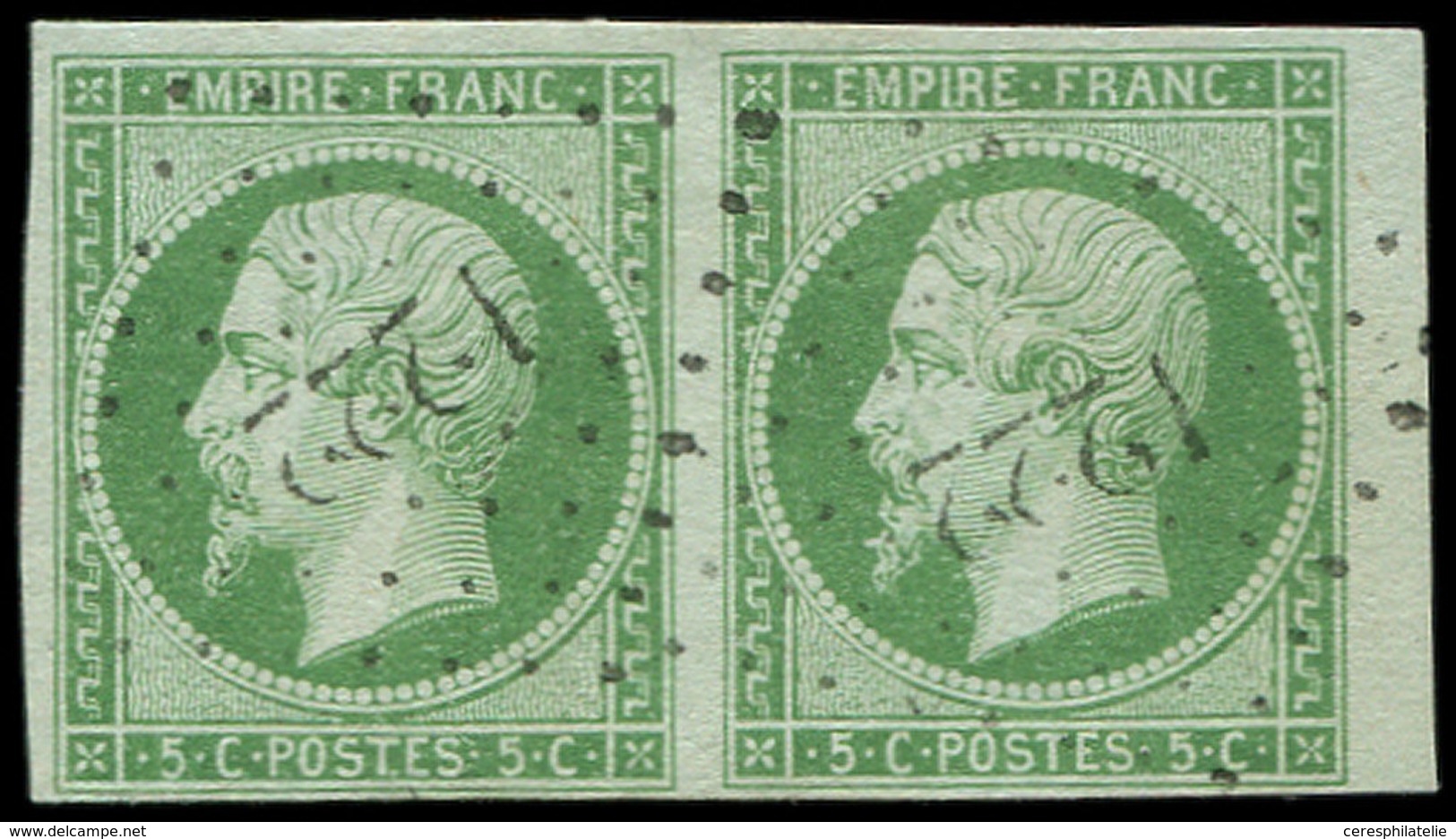 EMPIRE NON DENTELE - 12    5c. Vert, PAIRE Petit Bdf, Obl. PC 1222 (léger), TTB/Superbe - 1853-1860 Napoleone III