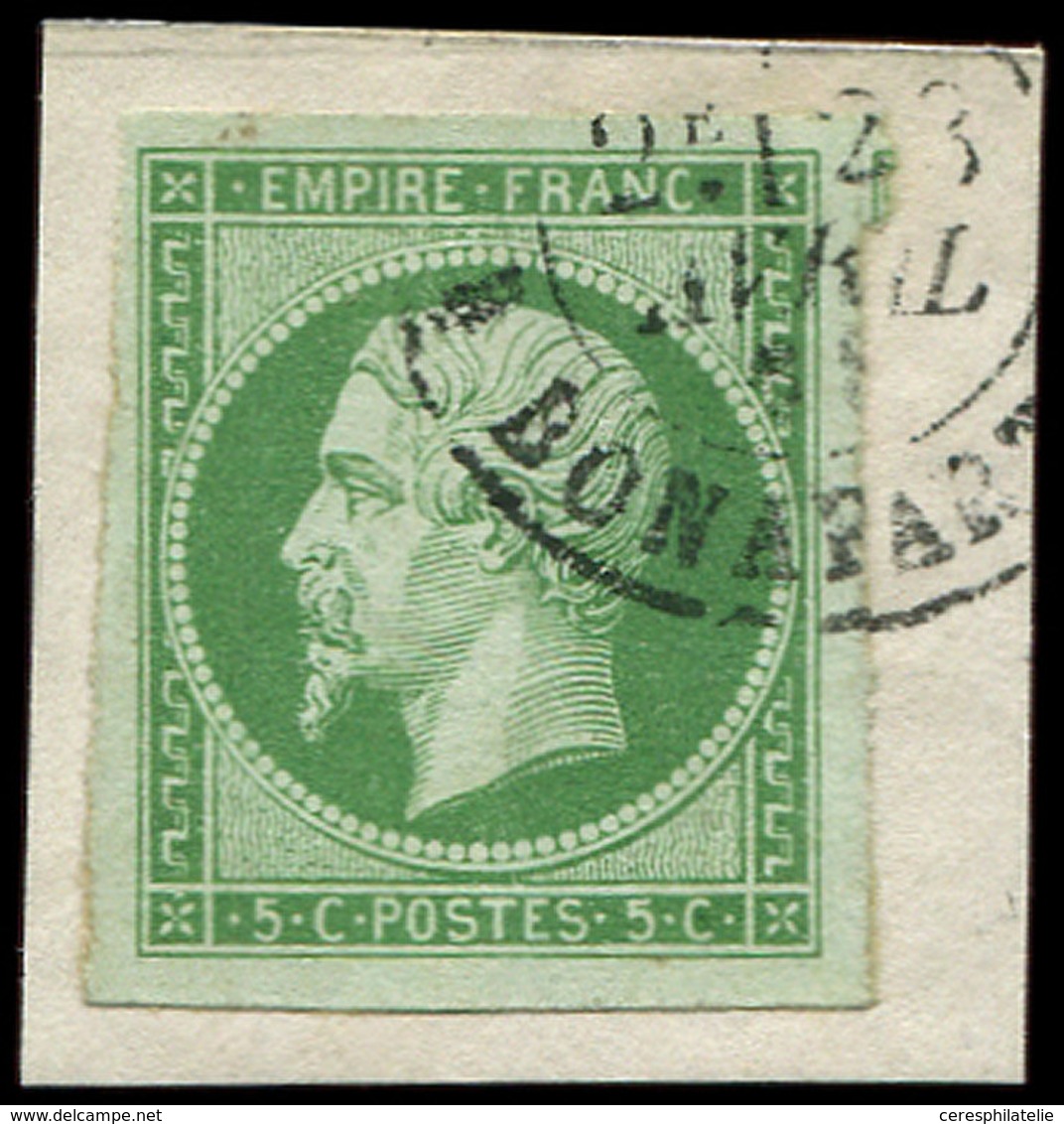 EMPIRE NON DENTELE - 12Cc  5c. Vert-jaune Vif Sur Vert, Obl. Càd T17 Sur Fragt, TTB, N° Maury - 1853-1860 Napoleone III