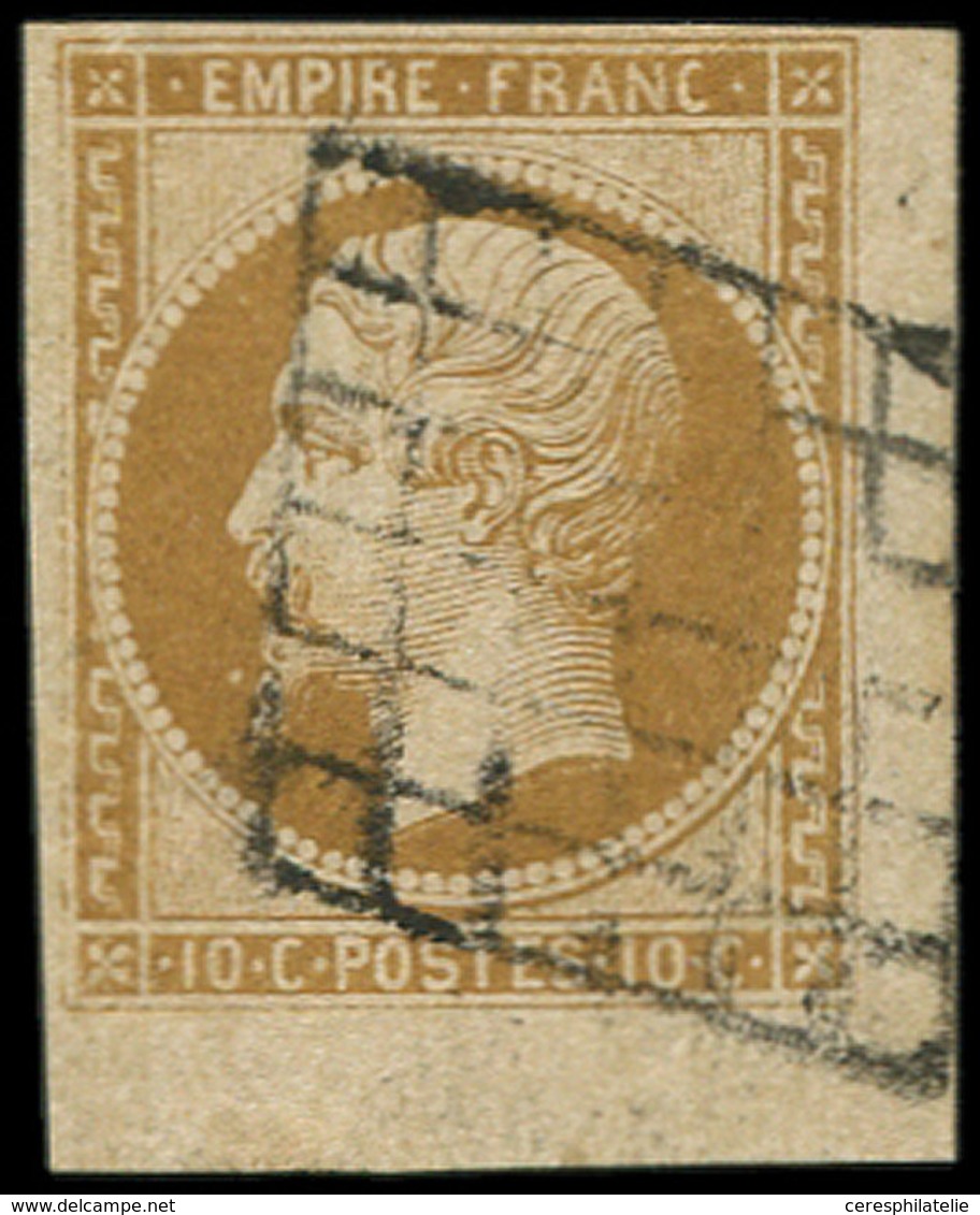 EMPIRE NON DENTELE - 13B  10c. Brun Clair, Cdf, Obl. GRILLE, TB - 1853-1860 Napoléon III