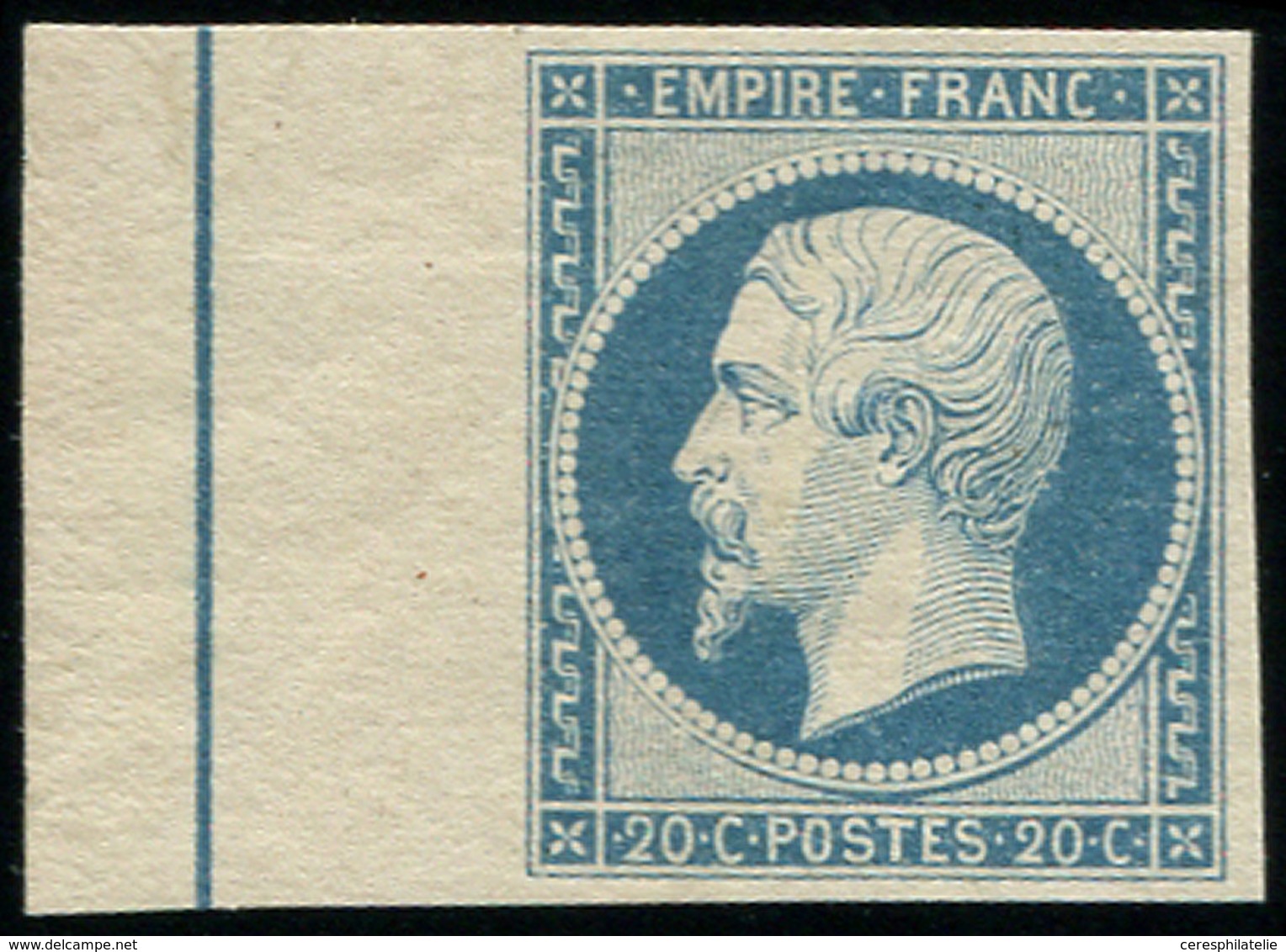 * EMPIRE NON DENTELE - L14Ai 20c. Bleu Bord De Feuille Avec FILET D'ENCADREMENT, Inf. Trace De Ch., TTB - 1853-1860 Napoleone III