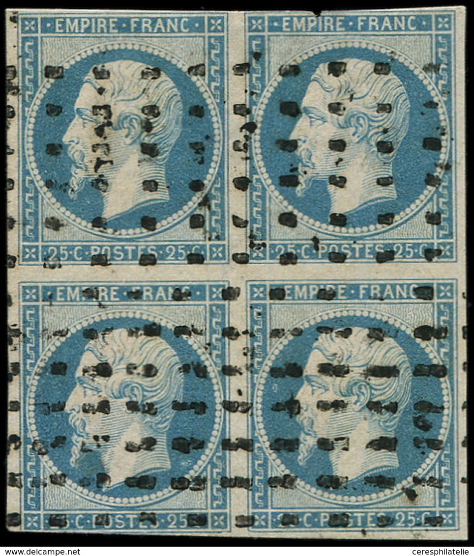 EMPIRE NON DENTELE - 15   25c. Bleu, BLOC De 4 Obl. GROS POINTS, Défx, B/TB - 1853-1860 Napoleon III