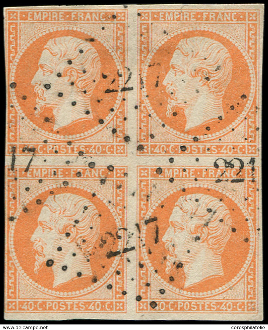 EMPIRE NON DENTELE - 16   40c. Orange, BLOC De 4 Obl. PC 2217 (Nancy), Léger Cl., Filet Effl. à Gauche, TB - 1853-1860 Napoleone III