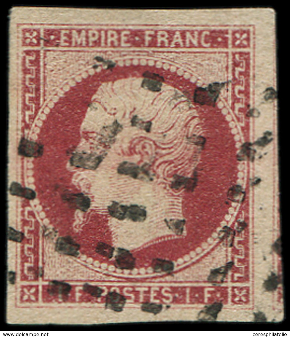 EMPIRE NON DENTELE - 18    1f. Carmin, Oblitéré GROS POINTS, Très Grandes Marges, TTB, Certif. Scheller, Signé Calves - 1853-1860 Napoleone III