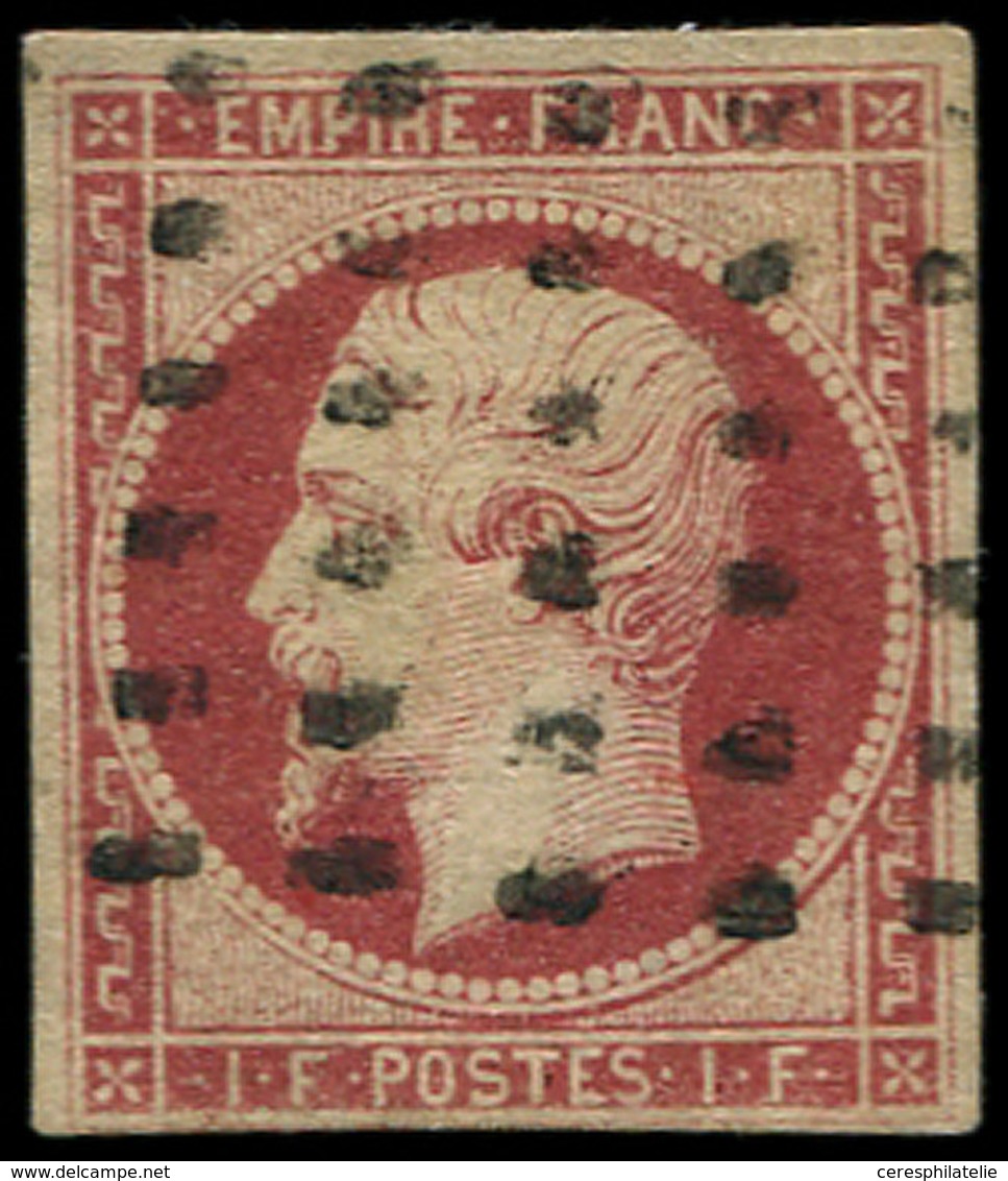 EMPIRE NON DENTELE - 18    1f. Carmin, Obl. GROS POINTS, Pli D'angle, Sinon TB, Certif. Calves - 1853-1860 Napoleone III