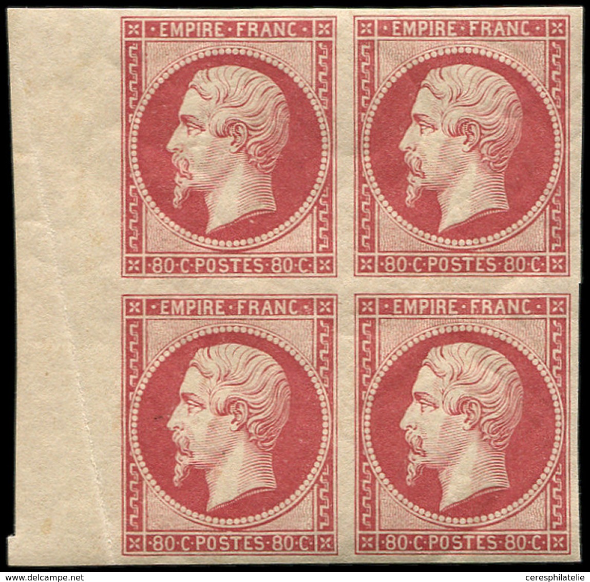 ** EMPIRE NON DENTELE - R17h 80c. Carmin-rose, REIMPRESSION De 1862, BLOC De 4 Bdf, Fraîcheur Postale, TTB - 1853-1860 Napoleone III