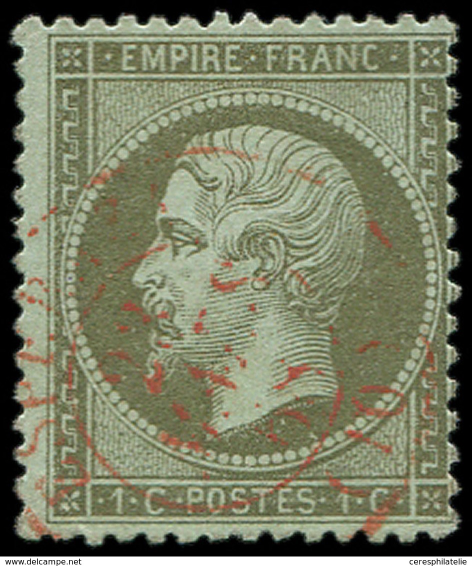 EMPIRE DENTELE - 19    1c. Olive, Obl. Càd ROUGE ESPERAZA, TB - 1862 Napoleon III