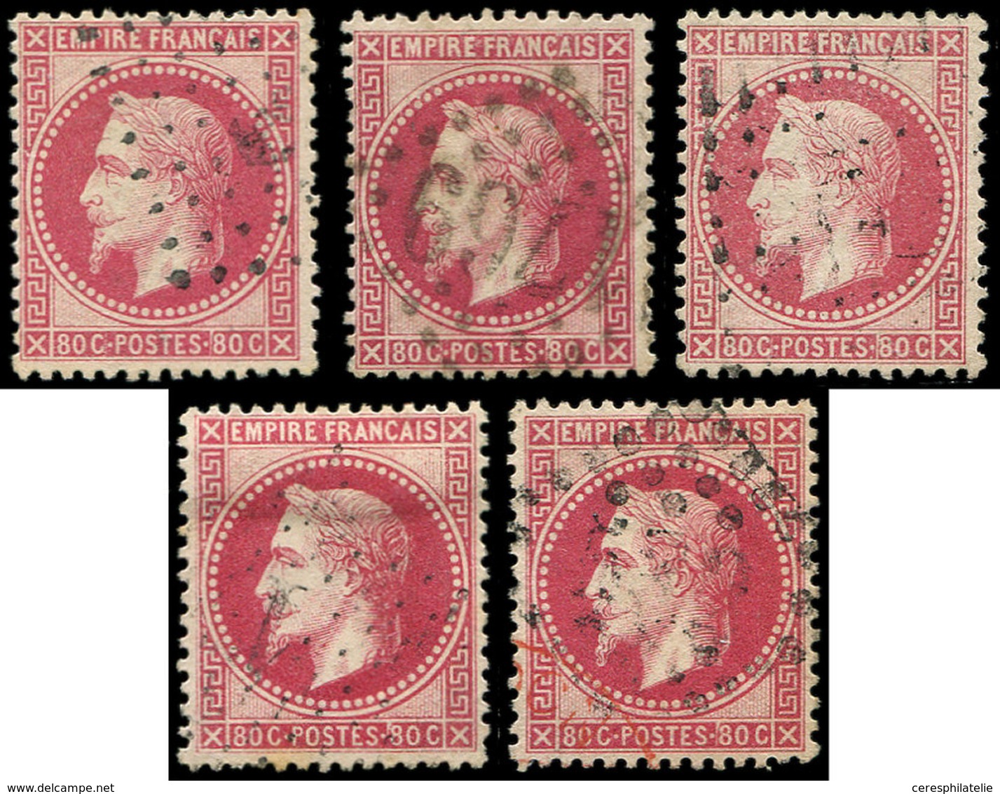 EMPIRE LAURE - 32   80c. Rose, 5 Nuances, Obl., TB - 1863-1870 Napoléon III Lauré